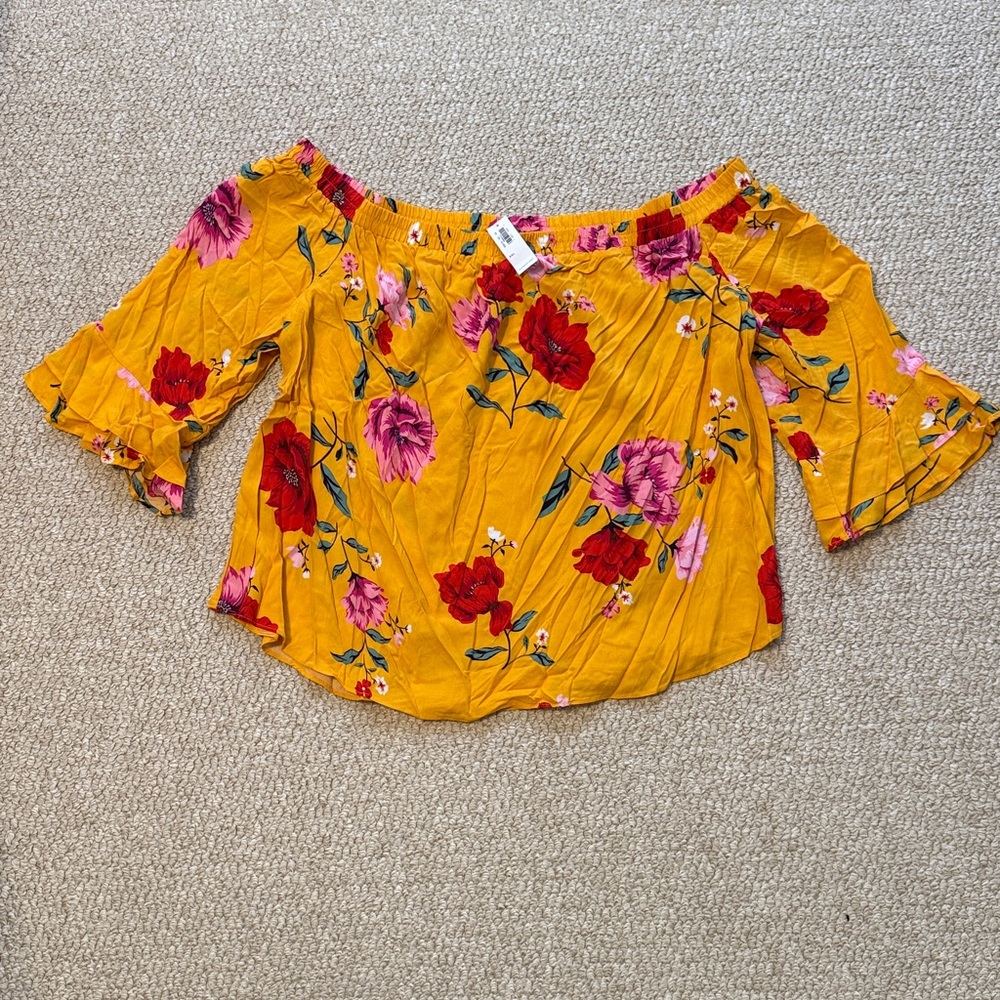 Old Navy Floral Off the Shoulder Mustard Blouse